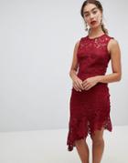 River Island Premium Lace Asymetric Hem Midi Dress-red