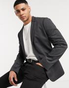 Asos Design Super Skinny Plain Jersey Blazer In Charcoal Herringbone-grey
