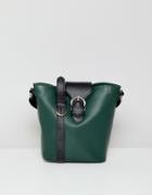 Asos Design Structured Leather Buckle Detail Bucket Bag - Green