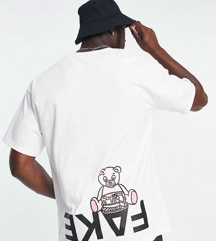 New Love Club Tall Fake Back Print Oversized T-shirt In White