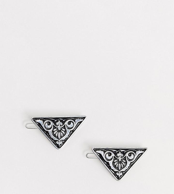 Designb London Exclusive Metal Logo Hair Clip Multipack X 2 In Silver-white
