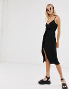 Bershka Cami Dress With Knot Front In Black