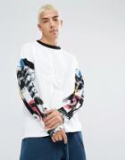 Asos Longline Long Sleeve T-shirt With Contrast Abstract Palm Print Sleeves - Black
