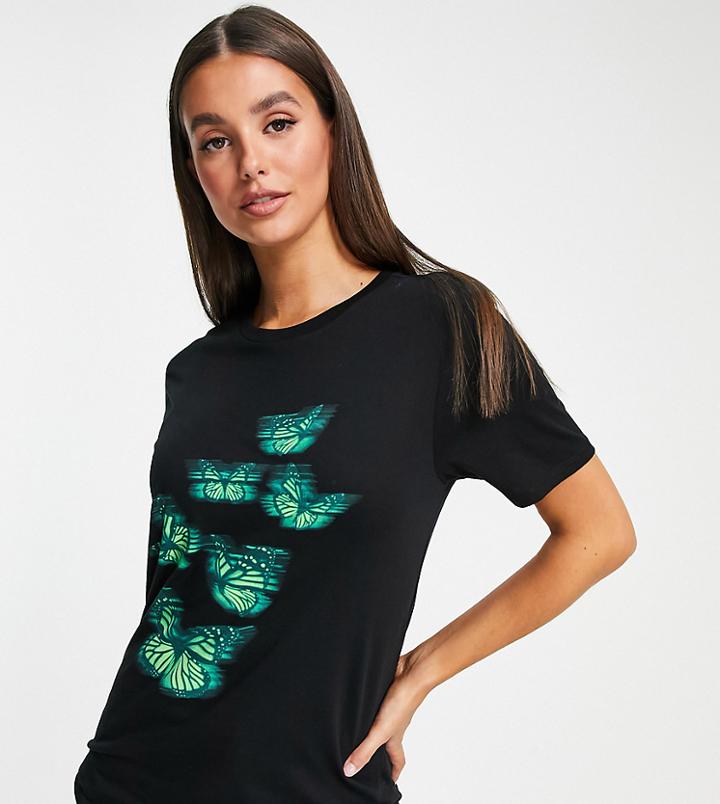 Asos Design Tall T-shirt With Photgraphic Butterfly Print In Black