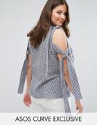 Asos Curve Exclusive Gingham Top With Tie Detail - Multi