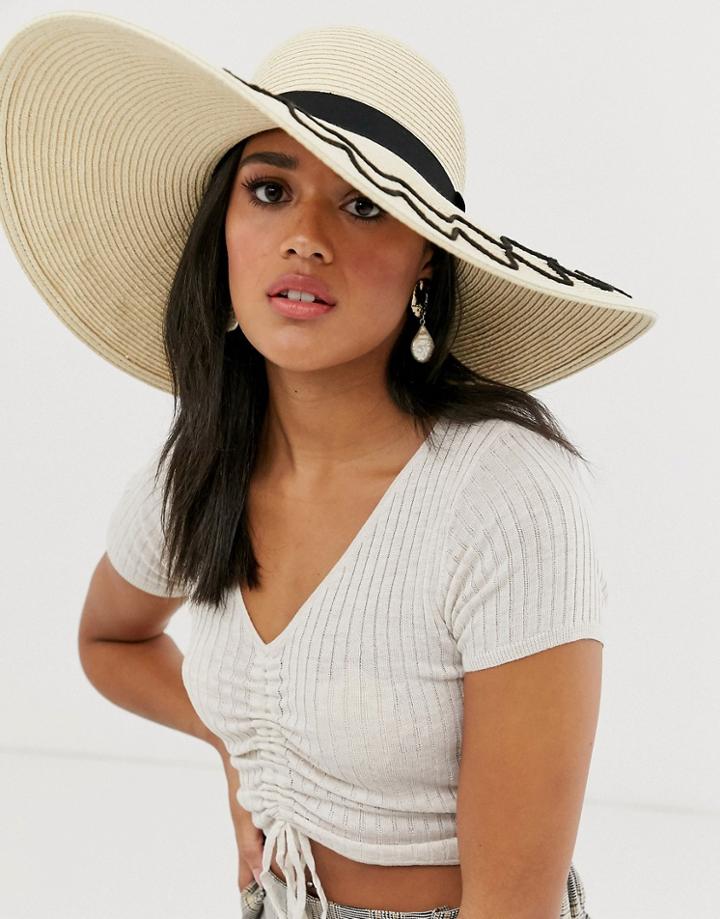 Lipsy Zigzag Straw Sun Hat - Beige