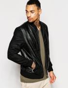 Cheats & Thieves Wool Sleeve Faux Leather Bomber - Black