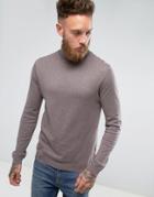 Asos Roll Neck Cotton Sweater In Brown - Brown