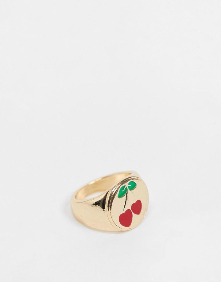 Asos Design Ring In Cherry Sovereign Design In Gold Tone