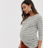 New Look Maternity Long Sleeve Stripe Top In Green