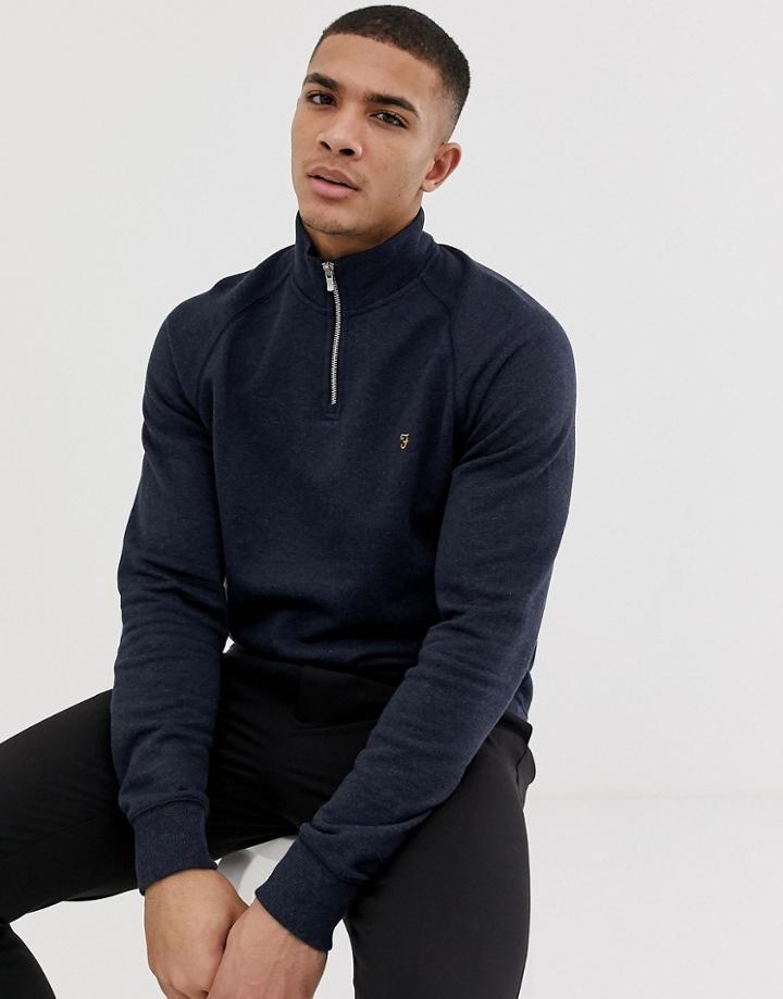 Farah Jim Half Zip Marl Sweat In Navy