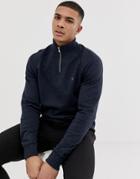 Farah Jim Half Zip Marl Sweat In Navy