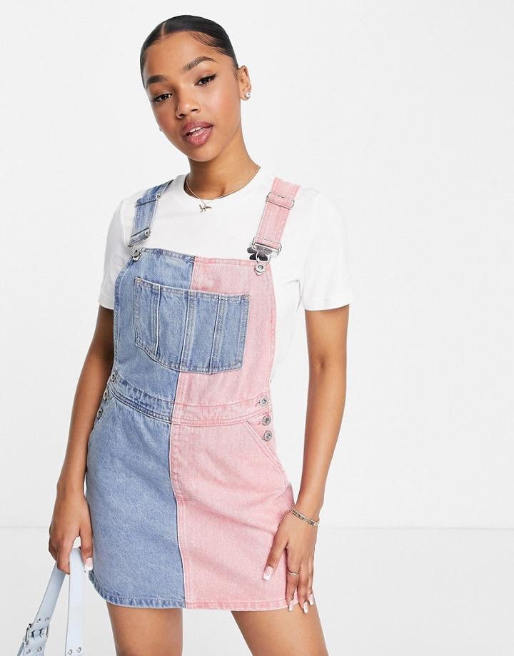 Urban Revivo Color Block Overalls Dress In Blue And Pink