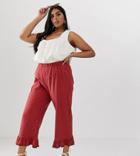 Asos Design Curve Broderie Pants With Ruffle Hem And Trim - Red