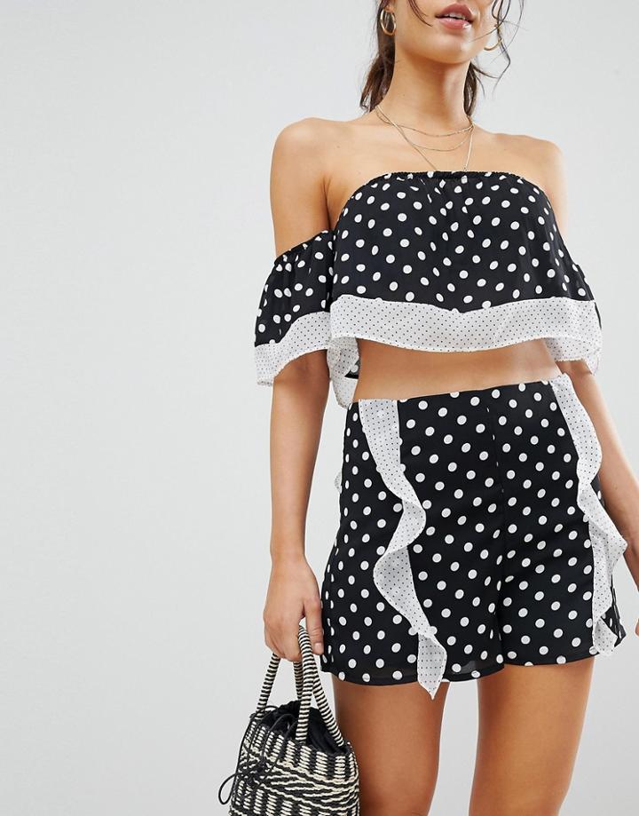 Prettylittlething Mixed Polka Dot Shorts - Black