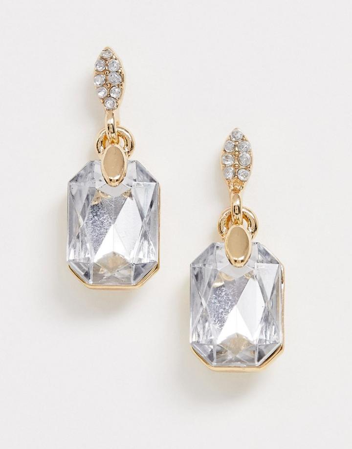 Asos Design Earrings With Small Crystal Drop In Gold Tone
