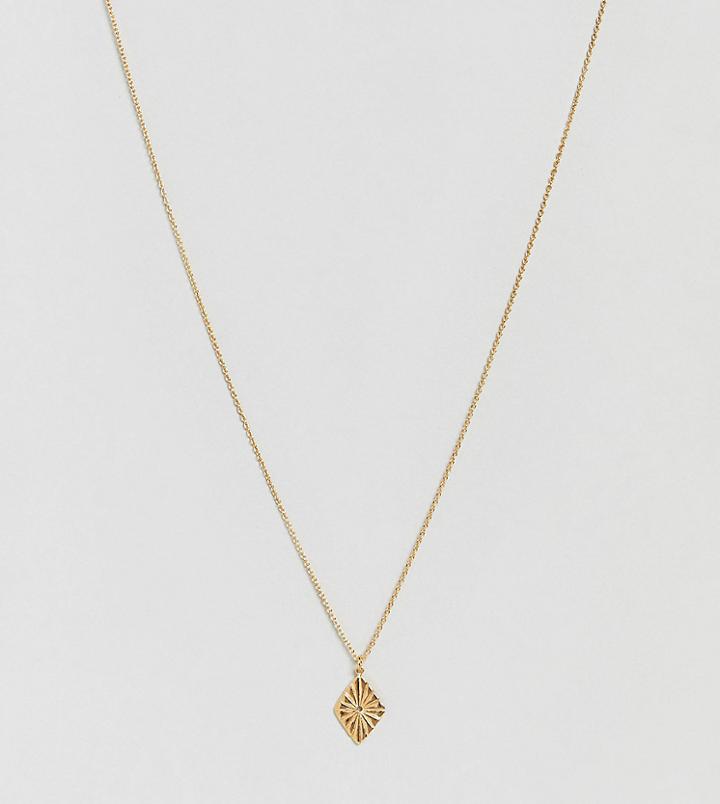Asos Design Gold Plated Sterling Silver Engraved Diamond Charm Necklace - Gold