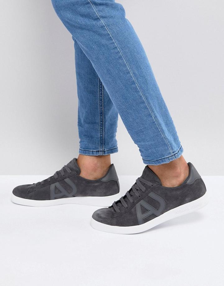 Armani Jeans Suede Logo Sneaker In Gray - Gray
