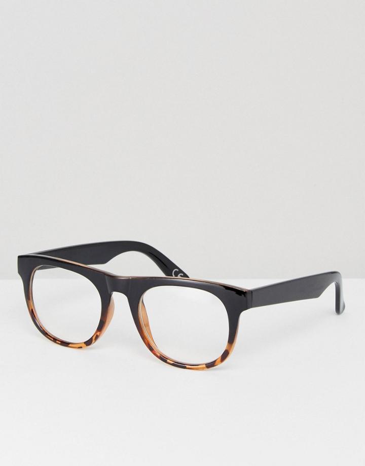 Asos Square Glasses In Tort Fade With Clear Lens - Brown