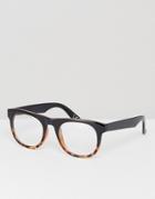 Asos Square Glasses In Tort Fade With Clear Lens - Brown
