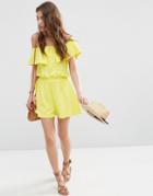 Asos Off Shoulder Bandeau Romper With Buttons - Yellow