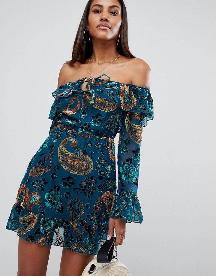 Missguided Velvet Bardot Dress - Multi