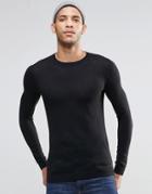 Asos Muscle Fit Crew Neck Sweater In Black Cotton - Black