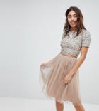 Lace & Beads Tulle Midi Skirt - Brown