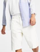 Bershka Baggy Fit Denim Shorts In Ecru-neutral