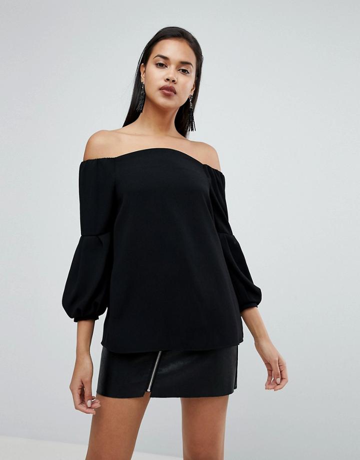 River Island Balloon Sleeve Bardot Top-red