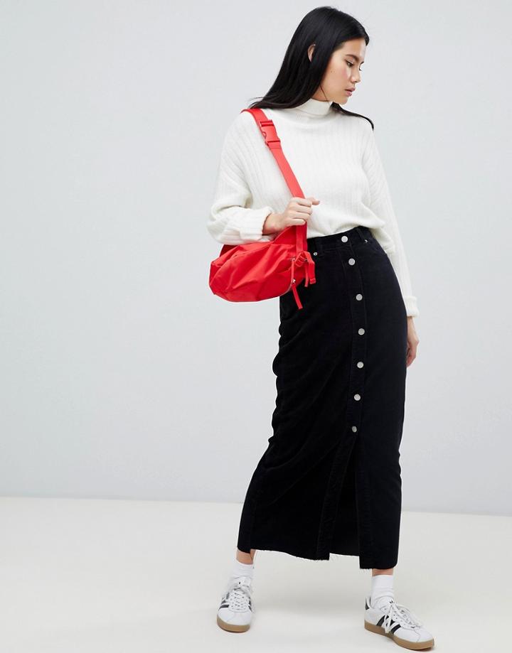 Dr Denim Cord Button Through Venla Skirt - Black
