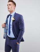 Asos Design Wedding Super Skinny Suit Jacket In Indigo Linen