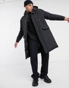 Asos Design Puffer Parka Jacket In Black
