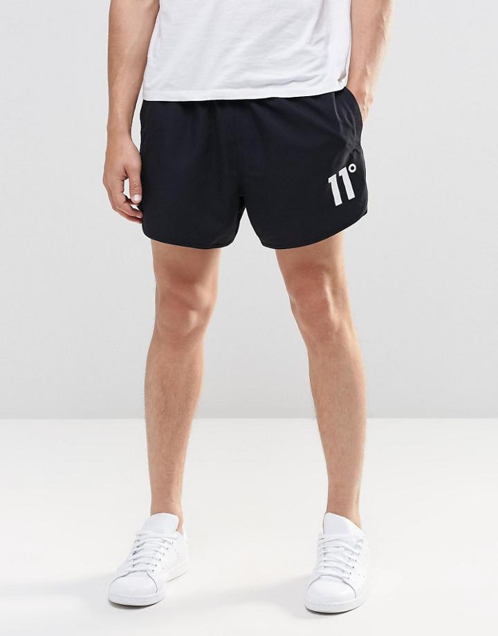 11 Degrees Retro Shorts With Logo - Black