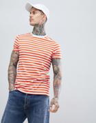 Asos Design T-shirt With Orange And White Stripe - Multi