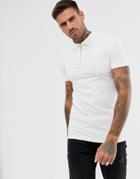 Asos Design Muscle Fit Polo With Zip Neck In White - White