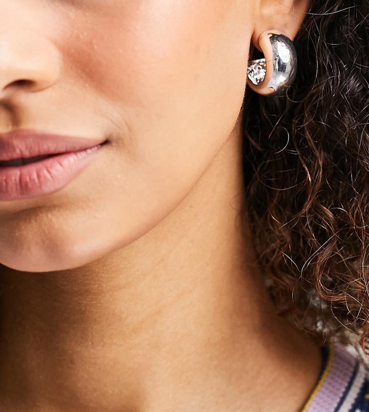 Asos Design Silver Plated Thick Hoop Earrings In 25mm