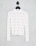 Envii High Neck Long Sleeve Top In Heart Print-white