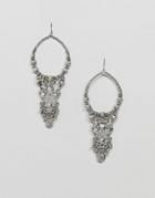 Asos Design Burnished Engraved Bead Hoop Earrings - Silver