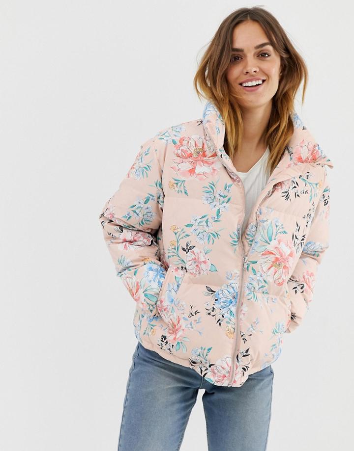 Naf Naf Puffer Jacket In Romantic Floral Print - Pink