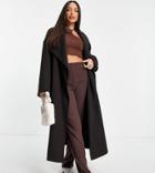 Asos Design Tall Oversized Waterfall Coat In Dark Brown