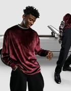 Asos Design Oversized Long Sleeve T-shirt With Tipped Neck In Red Velour