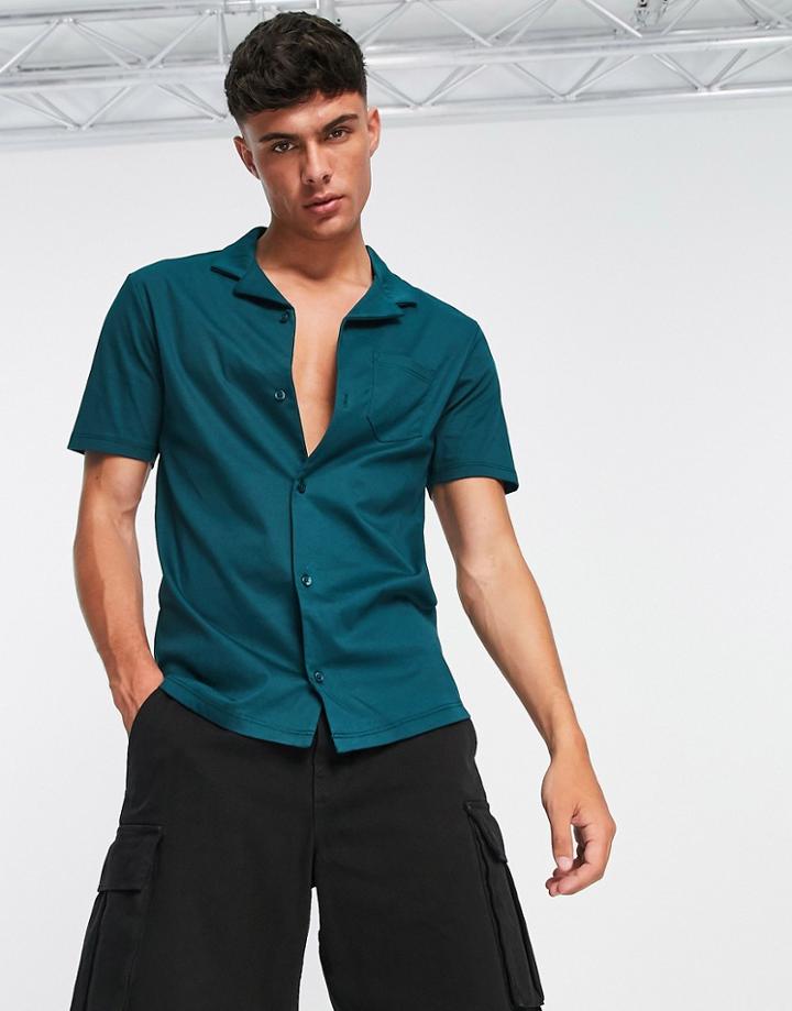 River Island Short Sleeve Button Up Shirt In Green