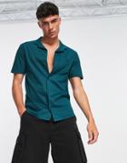 River Island Short Sleeve Button Up Shirt In Green