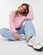 Jack Wills Cable Knit Balloon Sleeve Sweater In Pink