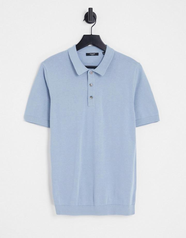 Jack & Jones Premium Knitted Polo In Blue