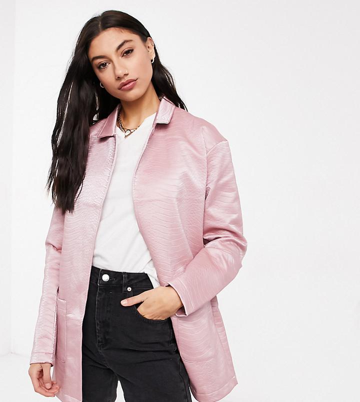 Threadbare Tall Tayla Pu Snake Print Blazer In Pink