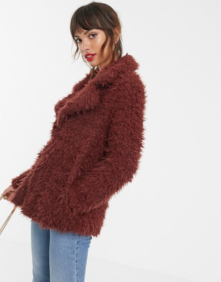 Vero Moda Faux Shaggy Fur Jacket In Brown