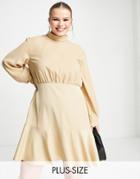Closet London Plus High Neck Mini Dress In Stone-neutral