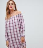 New Look Check Bardot Dress-red
